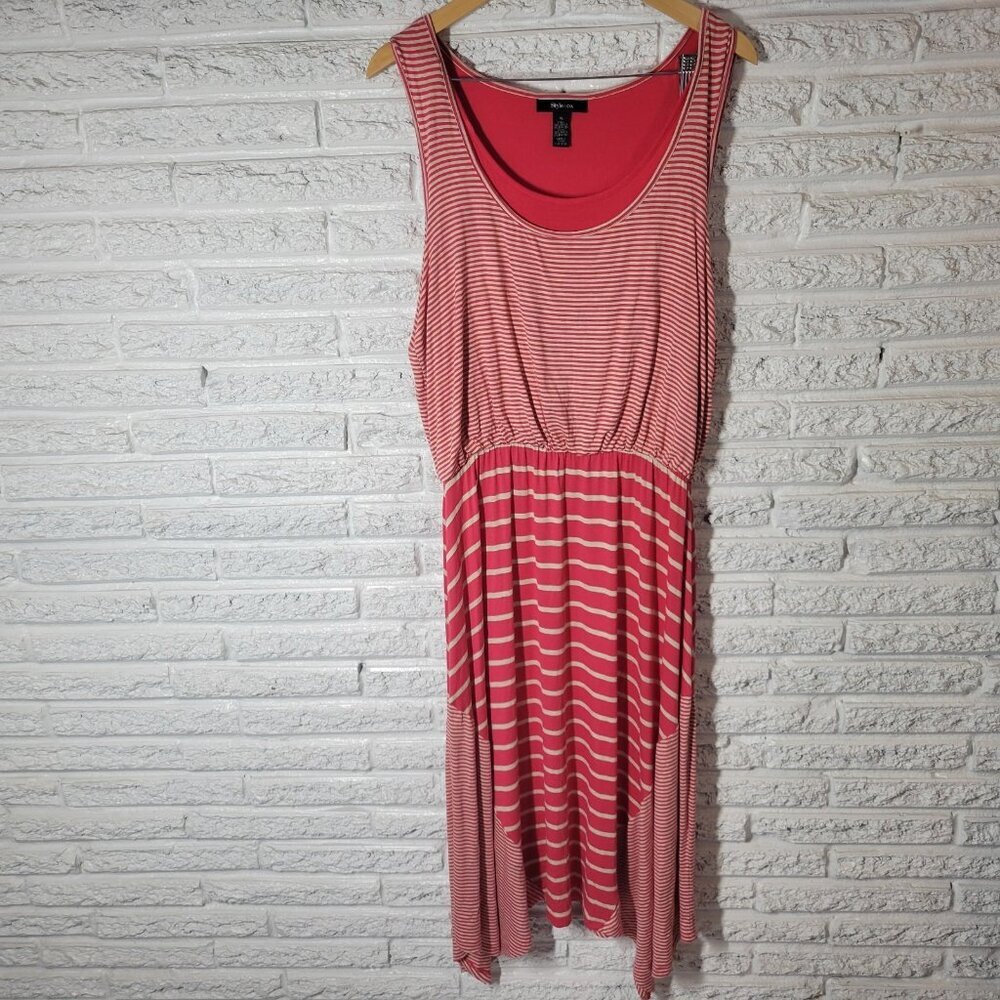 Style Co Womens Dress XL Tank Sheath Pink Strip Handkerchief Heme STR27E